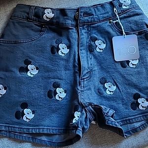 Mickey Mouse Print Denim Shorts